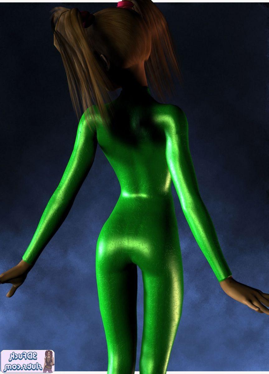 16P 3D toon wiht pigtails in green outfit