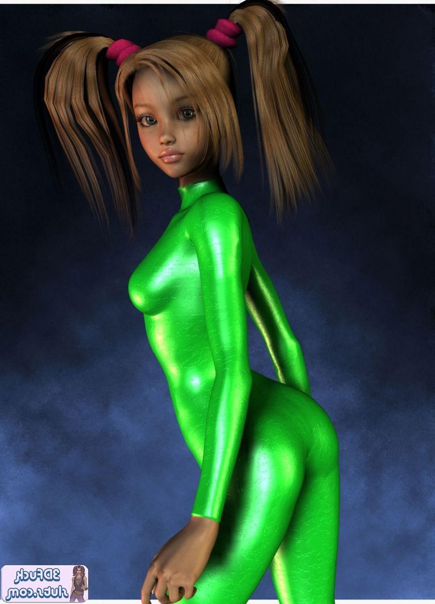 16P 3D toon wiht pigtails in green outfit