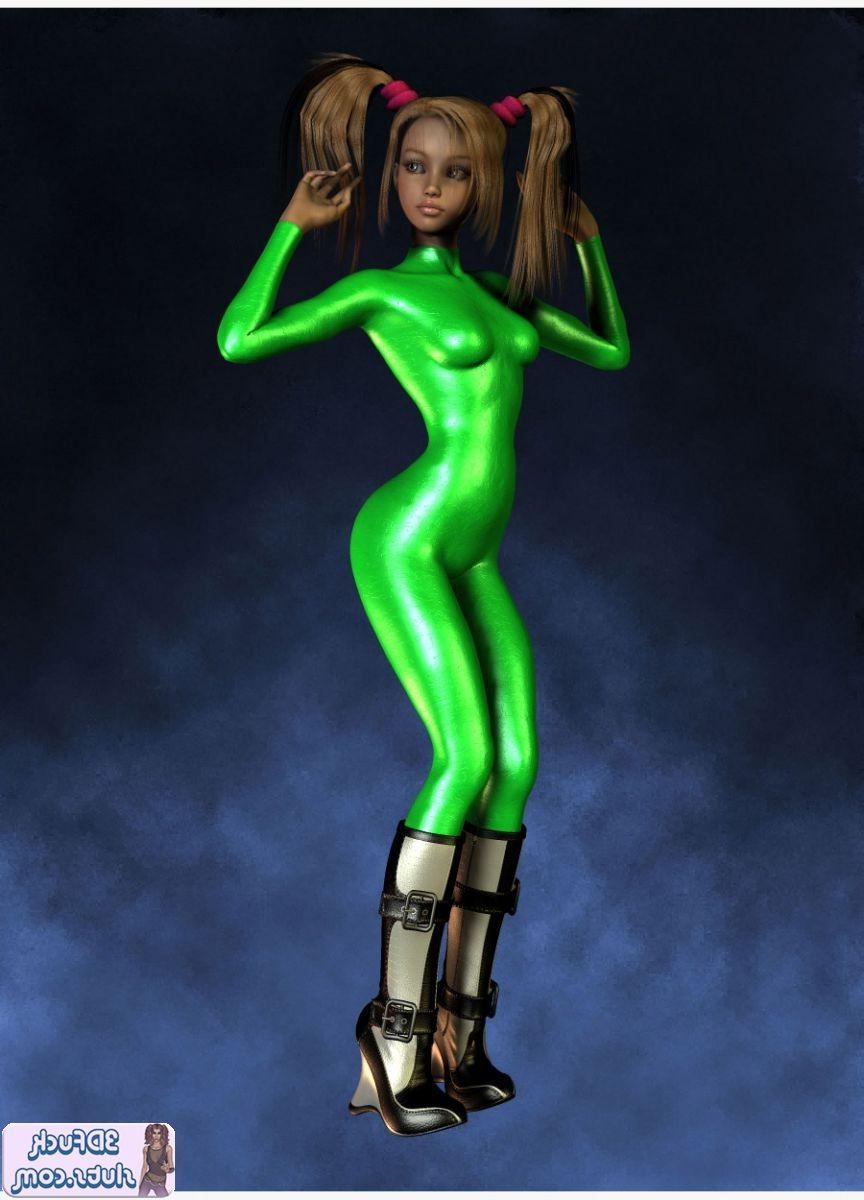 16P 3D toon wiht pigtails in green outfit