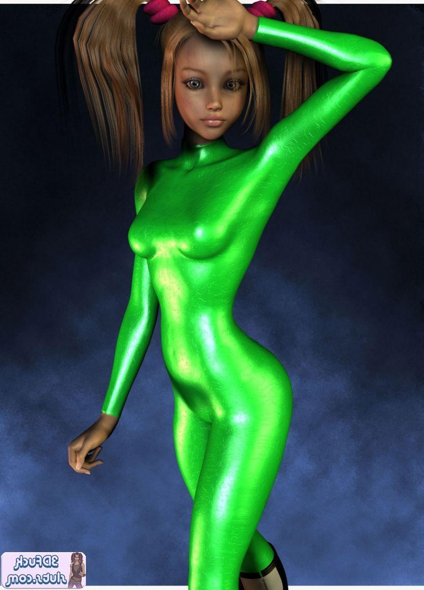 16P 3D toon wiht pigtails in green outfit