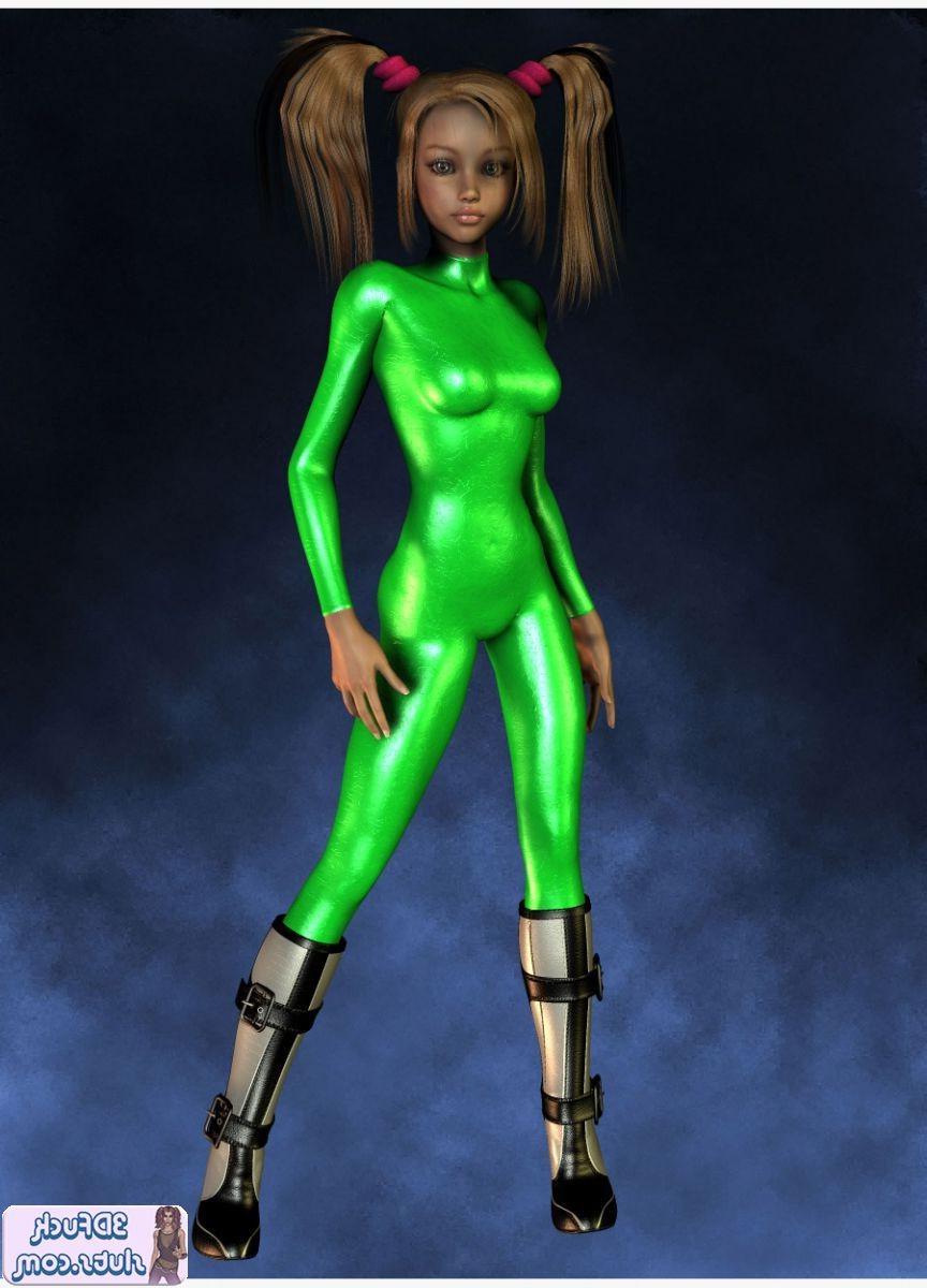 16P 3D toon wiht pigtails in green outfit