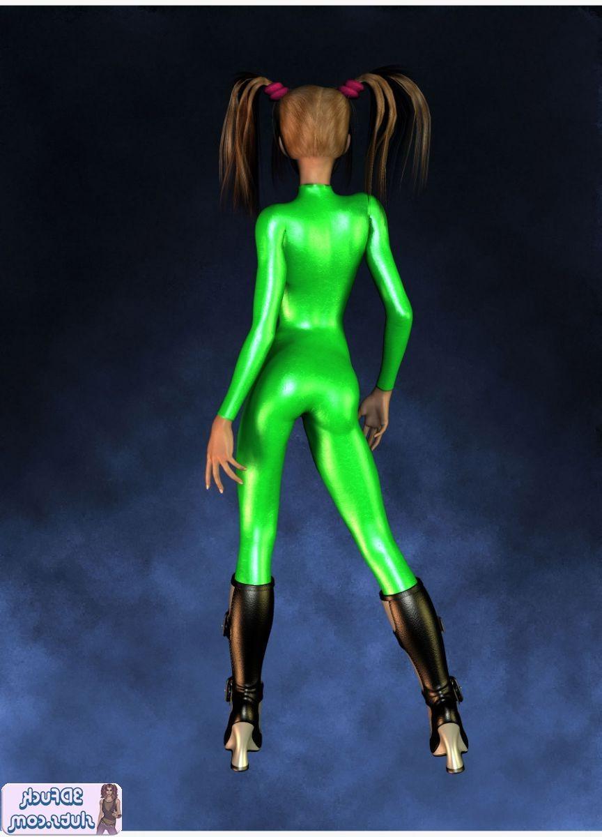 16P 3D toon wiht pigtails in green outfit