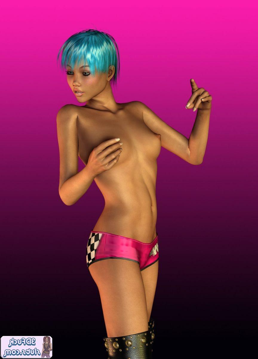 16P 3D toon with short blue hair