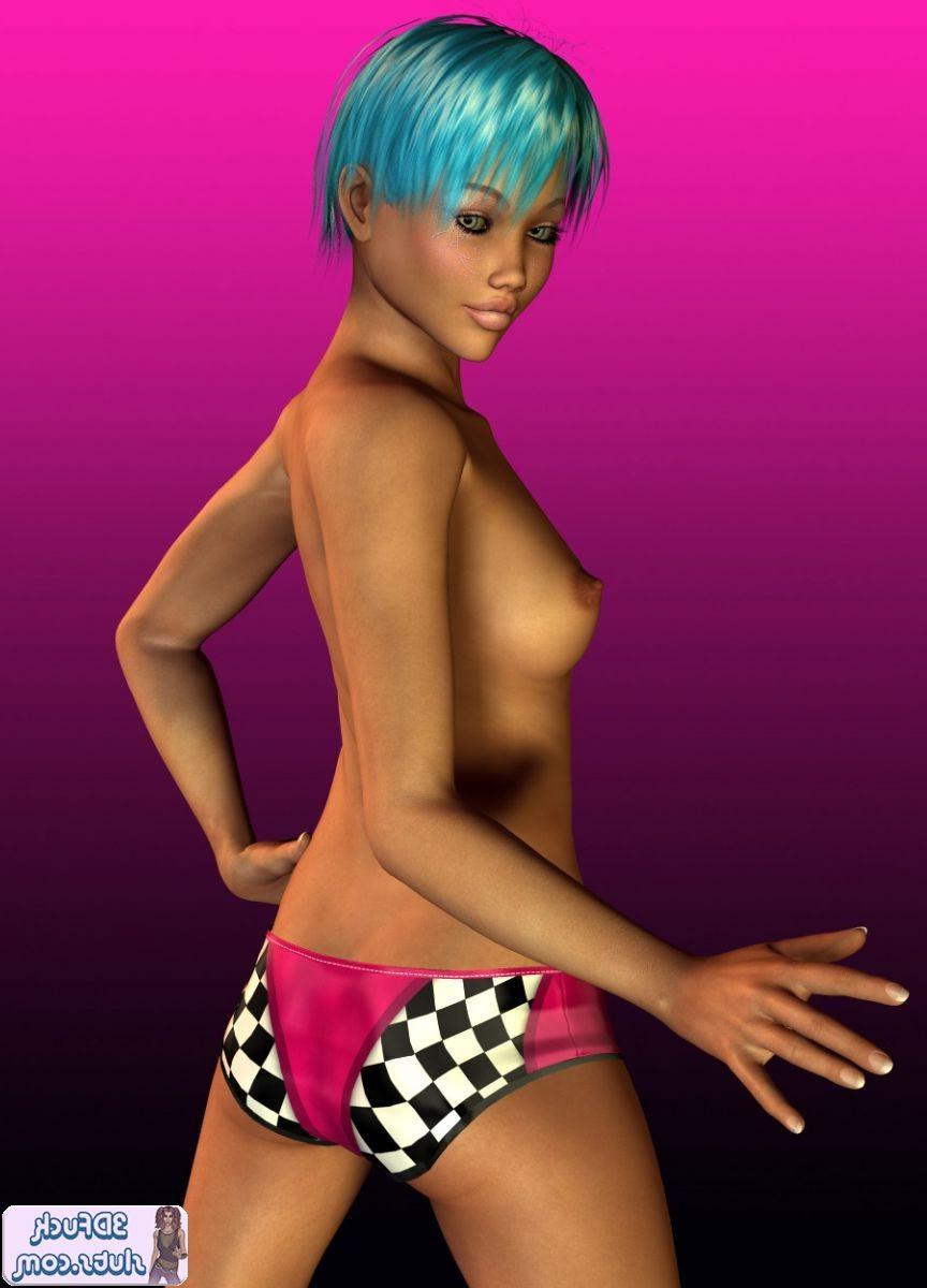 16P 3D toon with short blue hair