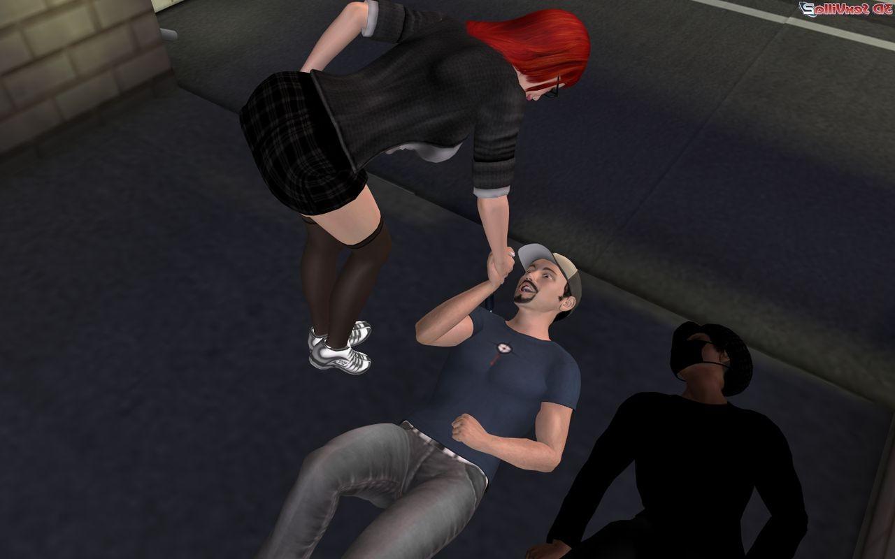 16P 3d animated babe gets mugged in a back alley