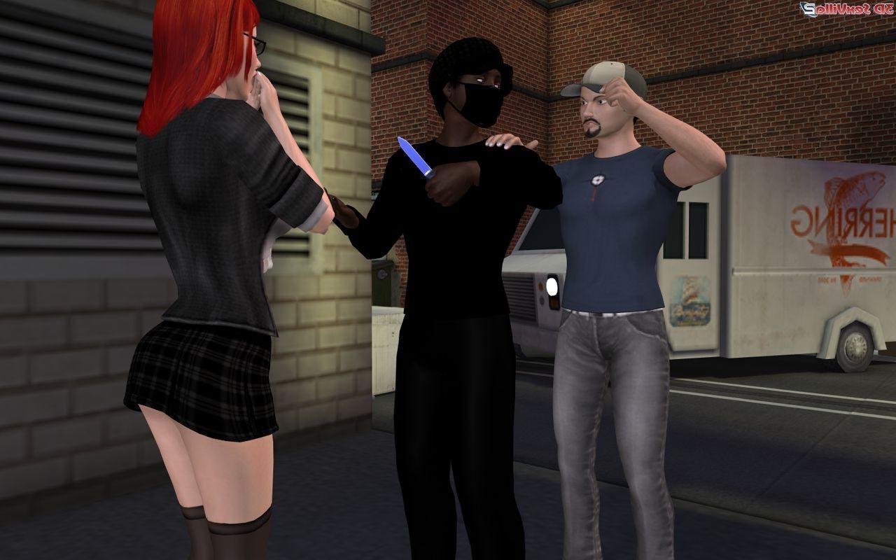 16P 3d animated babe gets mugged in a back alley