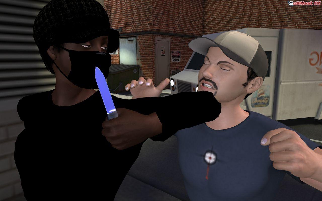 16P 3d animated babe gets mugged in a back alley