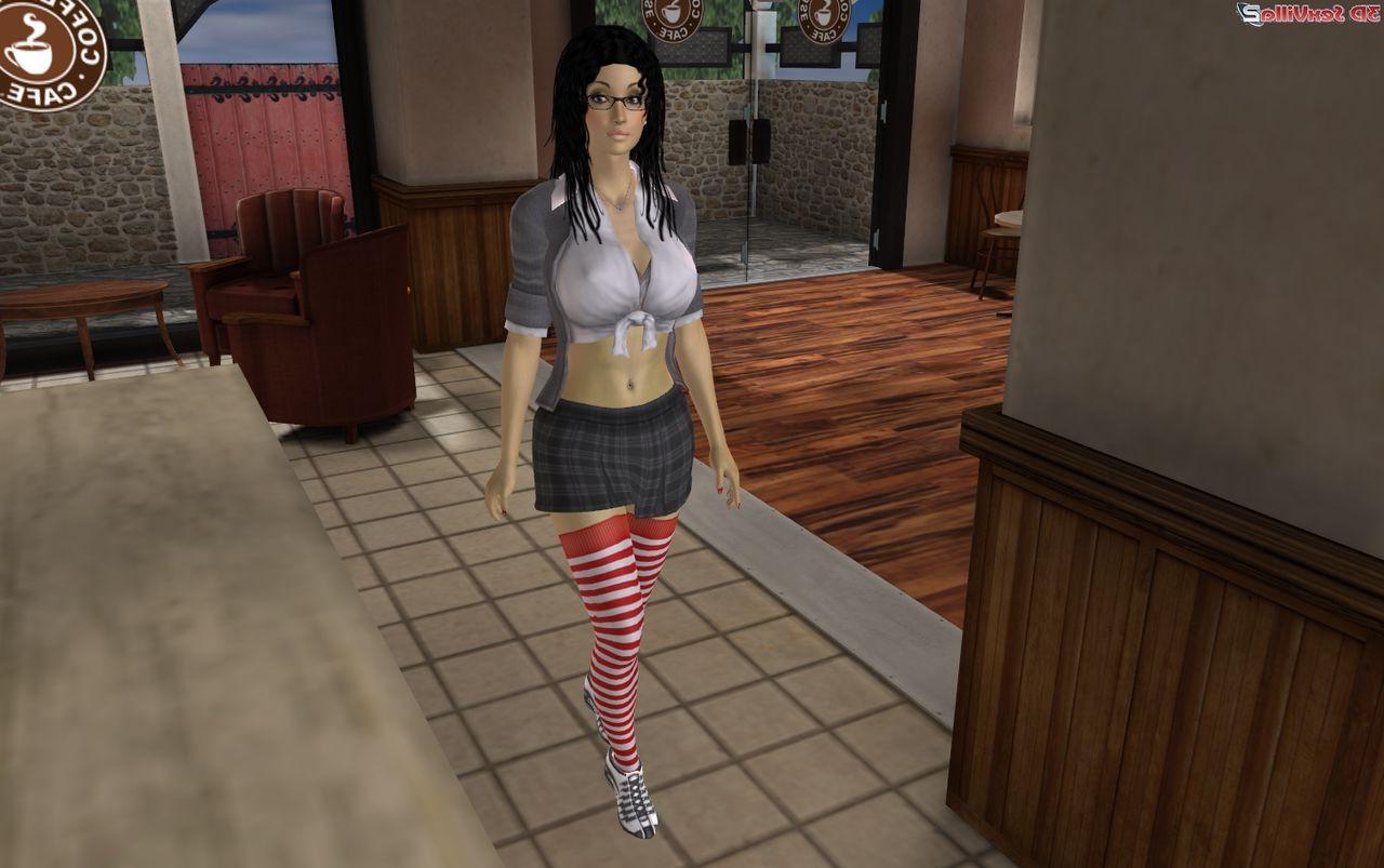16P 3d animated student double teamed in a coffee shop