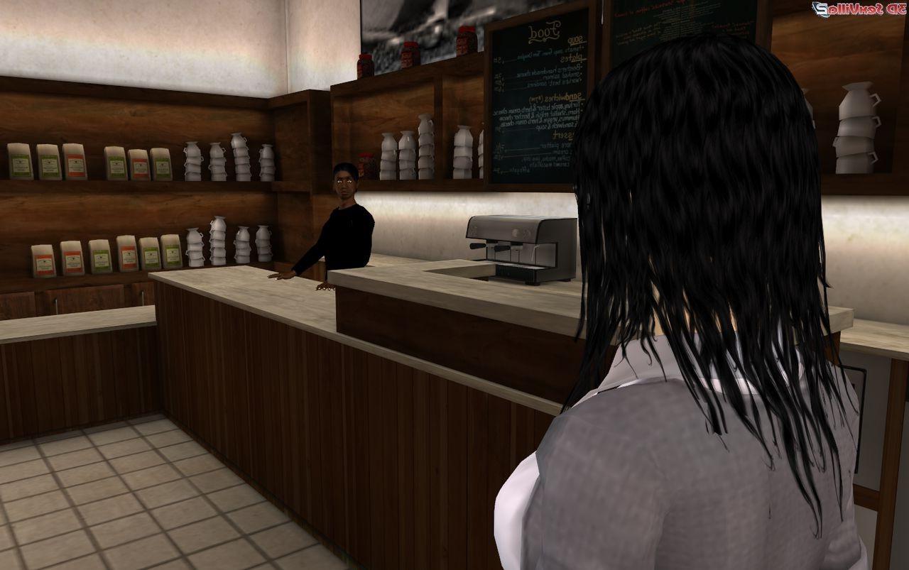 16P 3d animated student double teamed in a coffee shop
