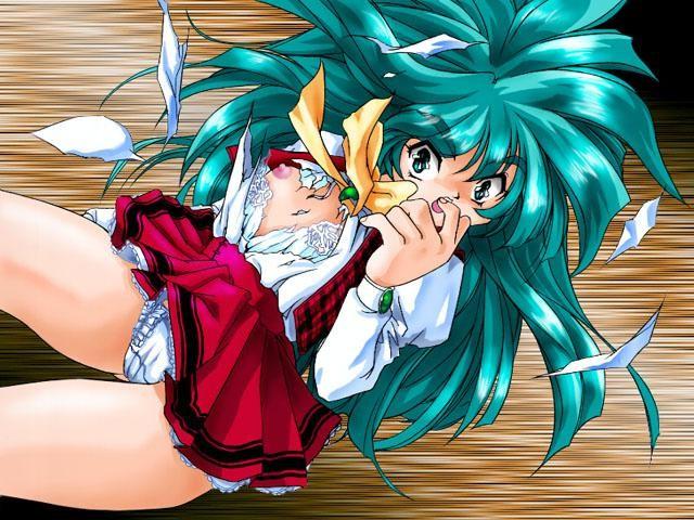 15P Two green haired hentai babes kissing with lust