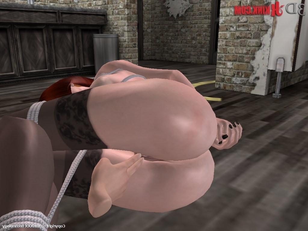 24P Bounded girl is whipped - scene created in 3D interactive game