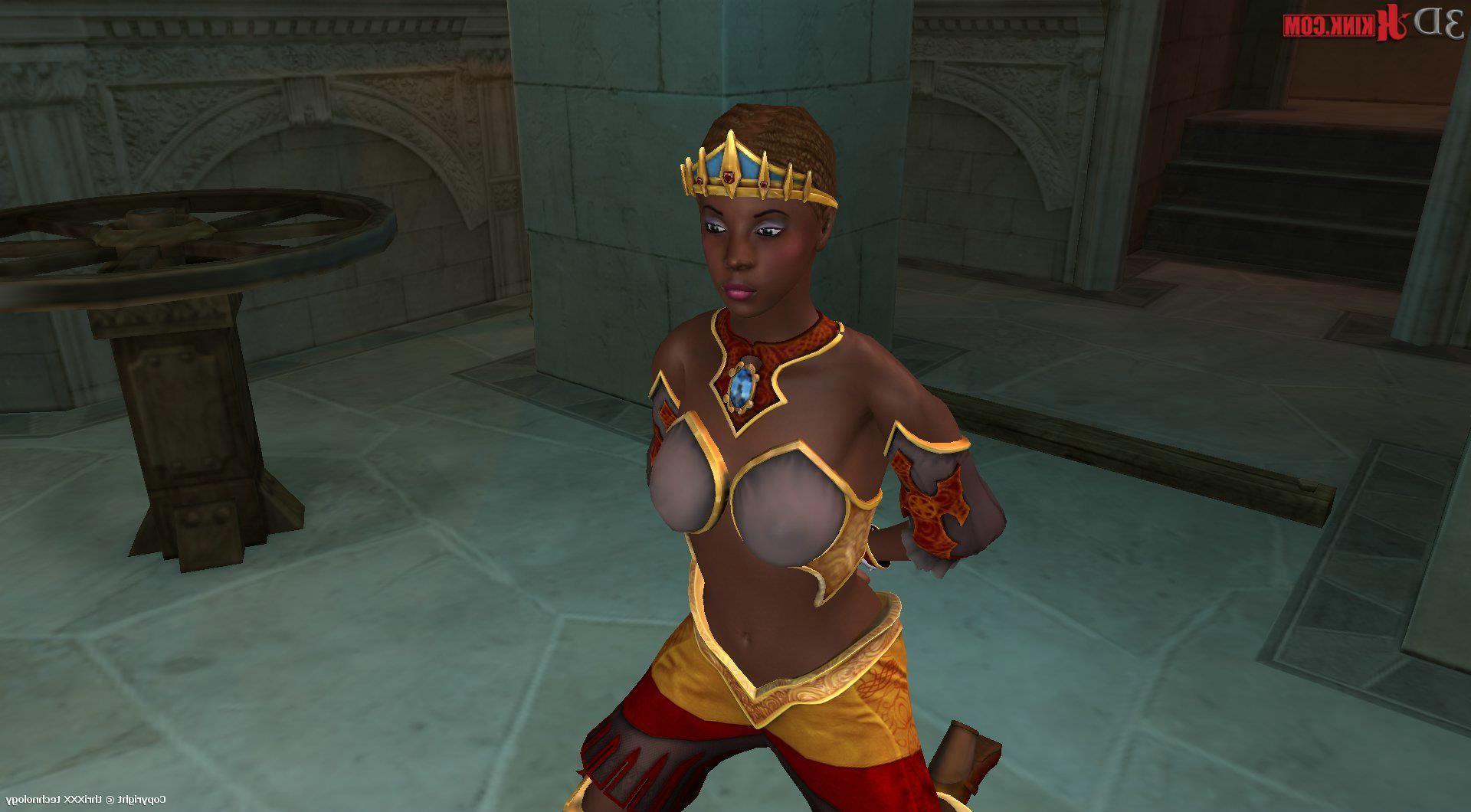 24P Ebony babe gets tied and penetrated - scene created in 3D game