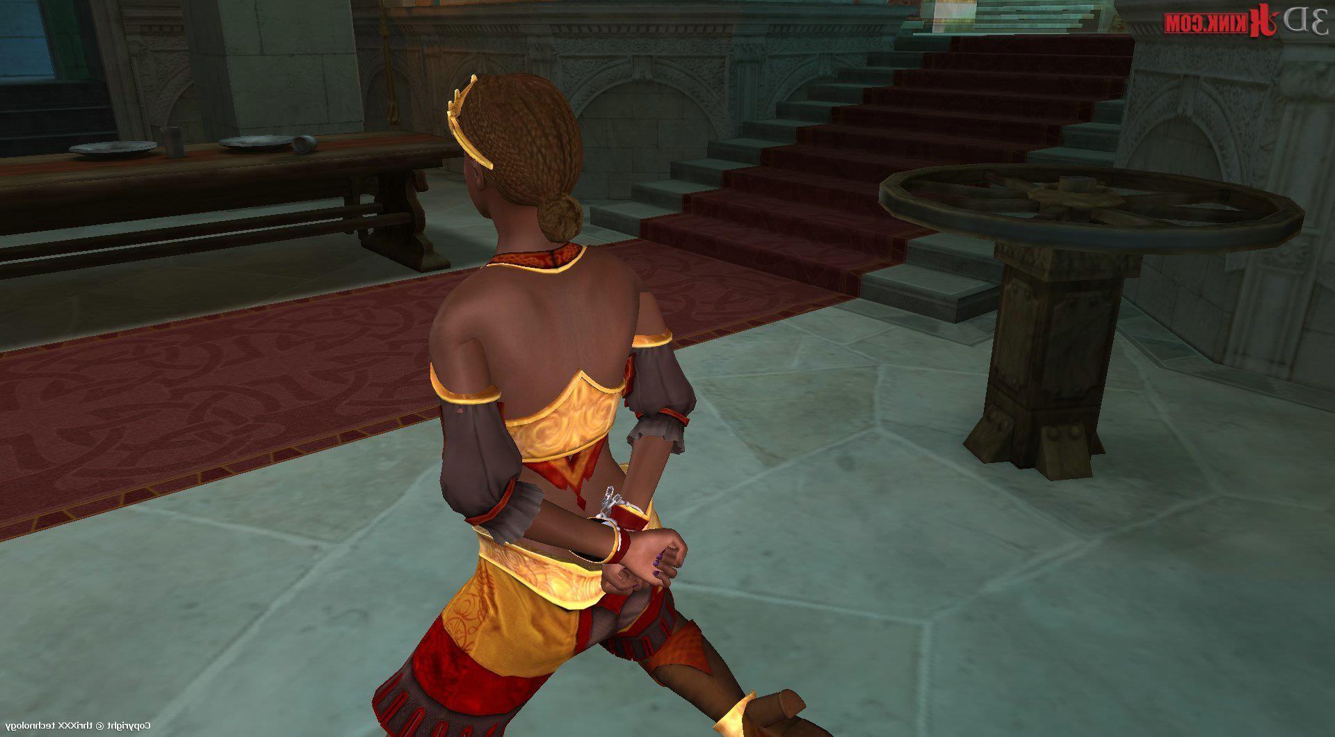 24P Ebony babe gets tied and penetrated - scene created in 3D game