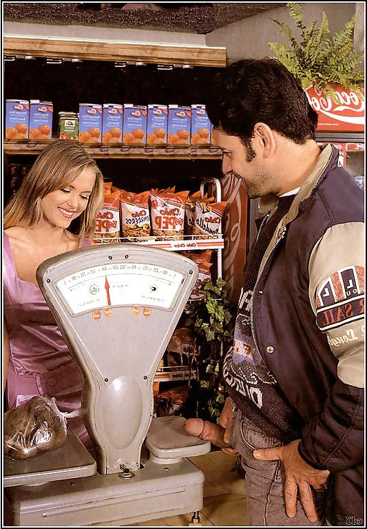 11P Blonde shop assistant servicing two customers