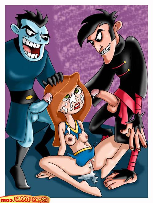 11P Kim, Shego and Adrena sharing their friendsâ€™ and foesâ€™ meat