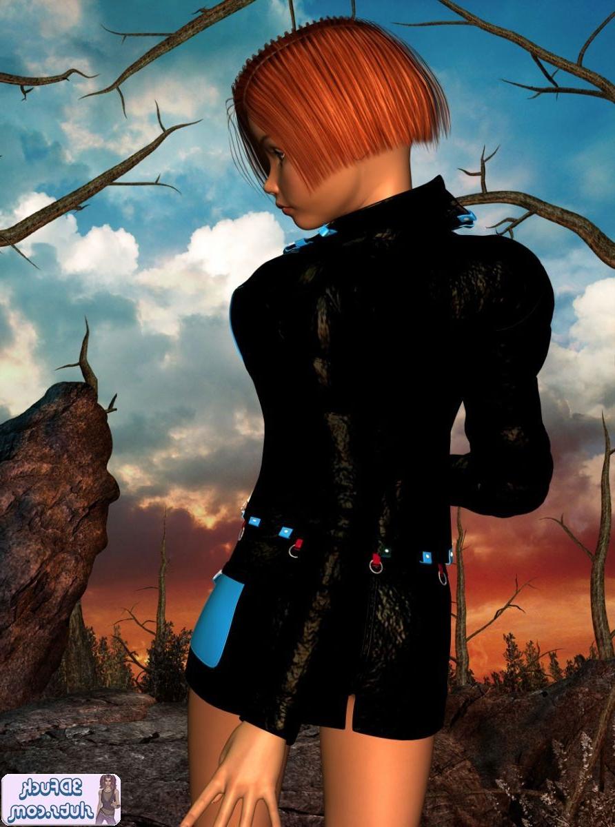 16P Short hair redhead toon babe outdoors