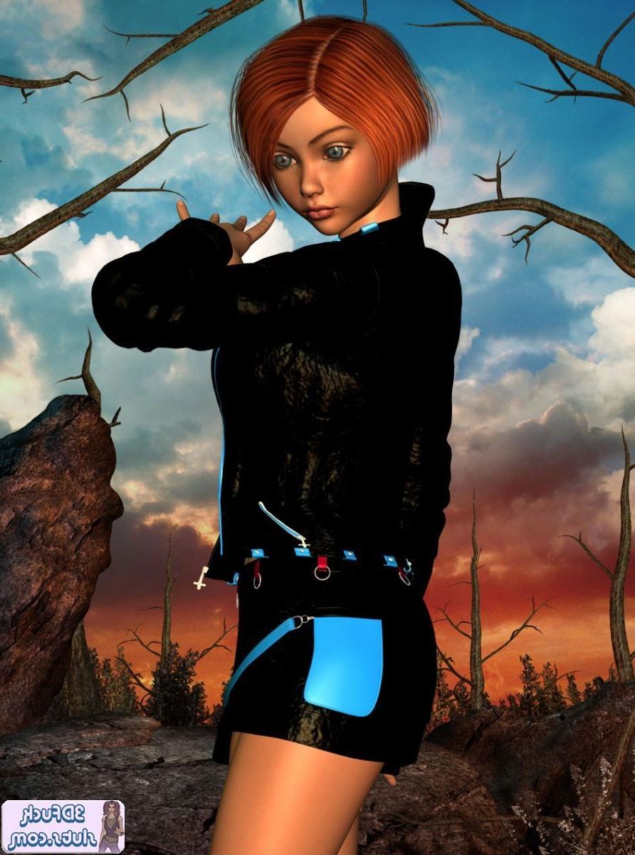 16P Short hair redhead toon babe outdoors