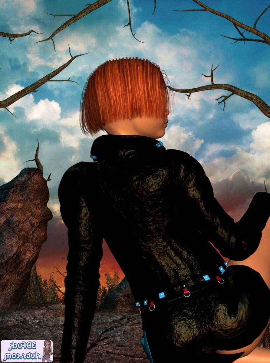 16P Short hair redhead toon babe outdoors