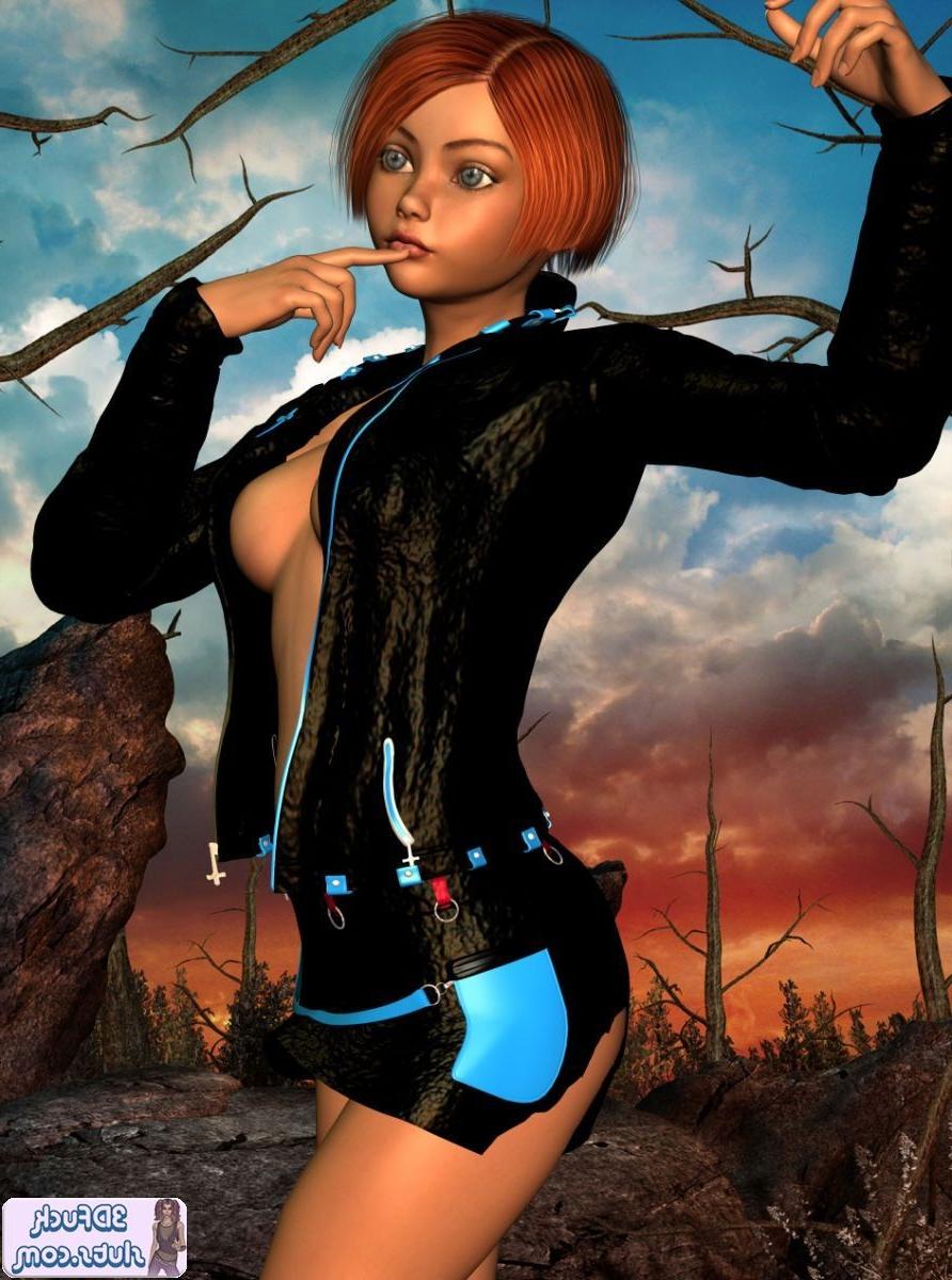 16P Short hair redhead toon babe outdoors
