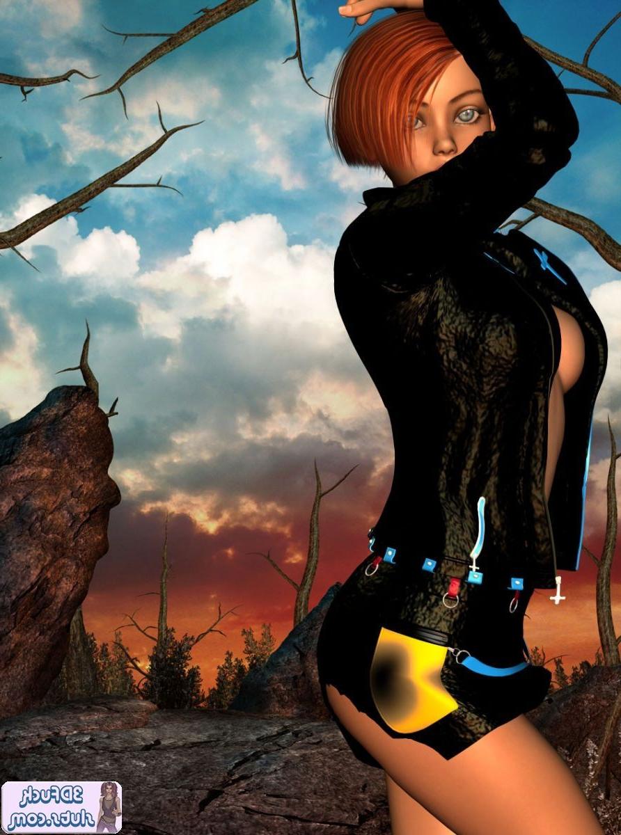 16P Short hair redhead toon babe outdoors