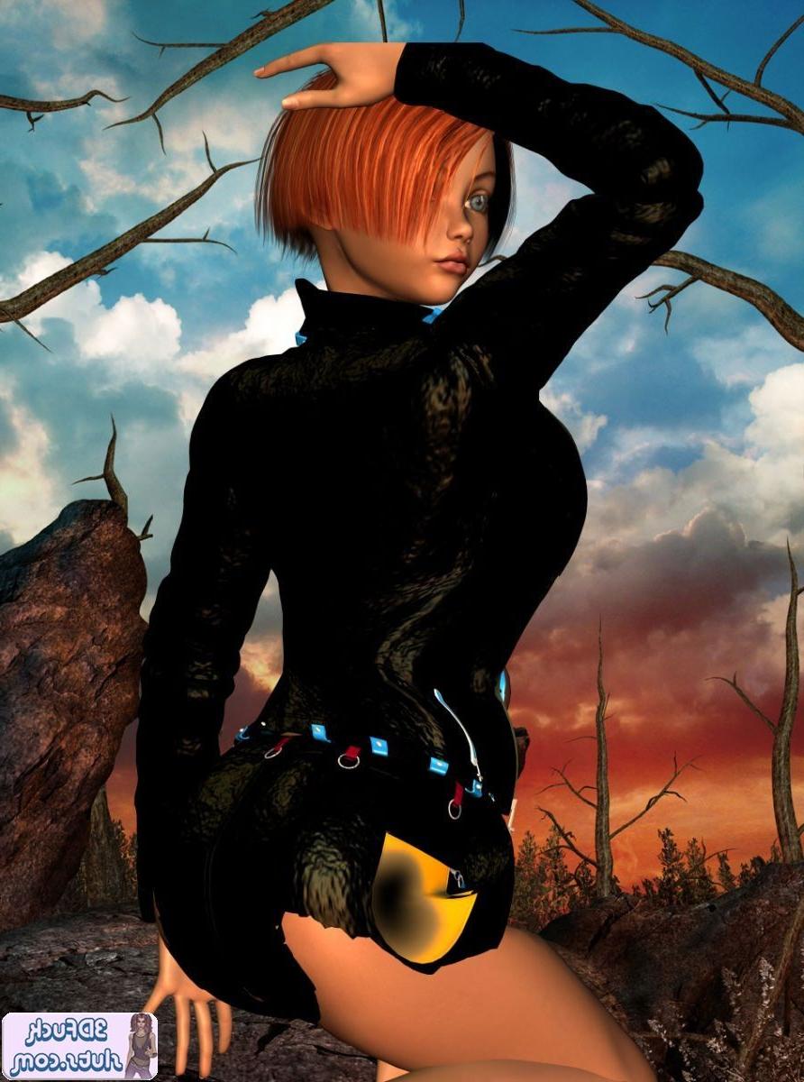 16P Short hair redhead toon babe outdoors