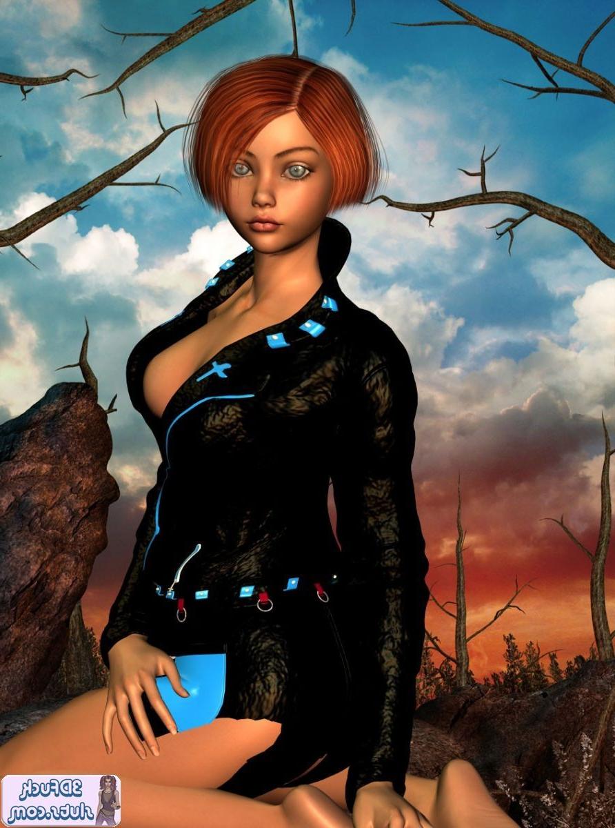16P Short hair redhead toon babe outdoors