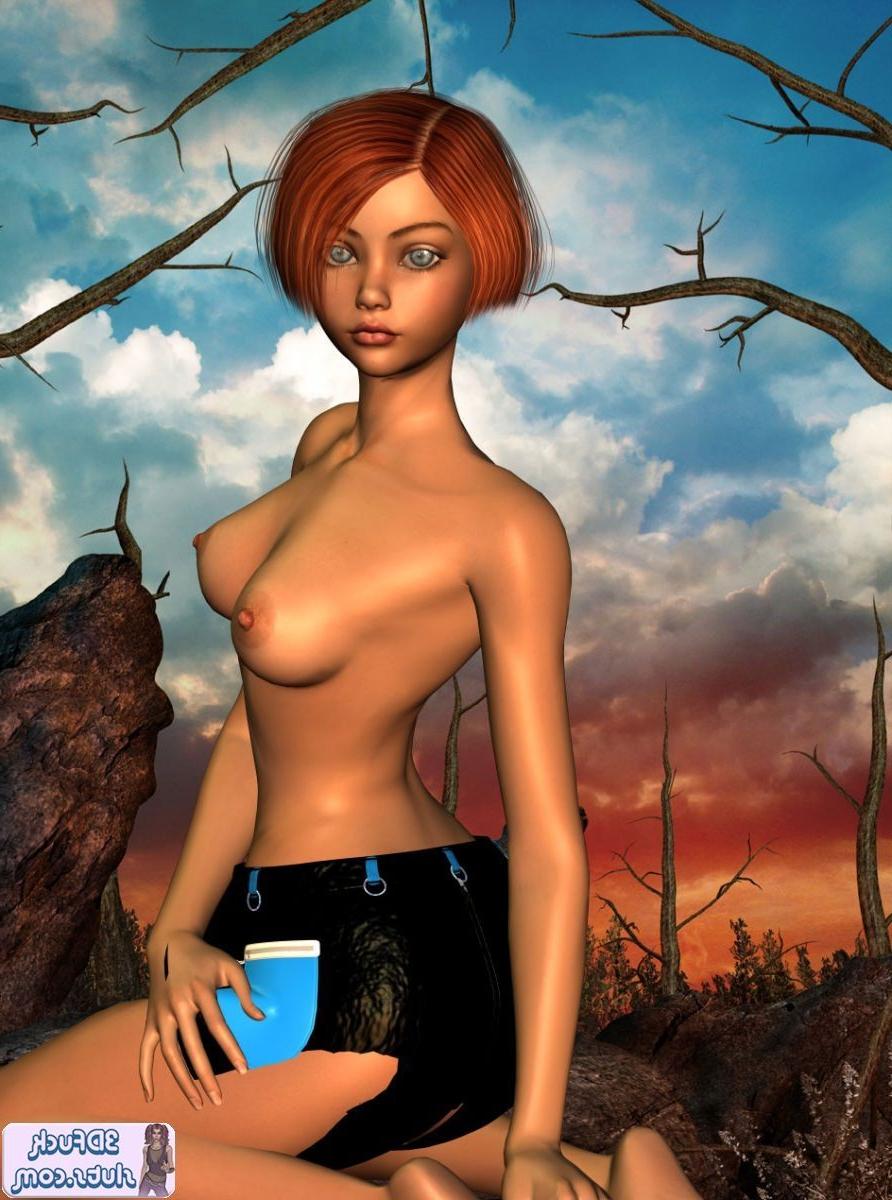 16P Short hair redhead toon babe nude outdoors