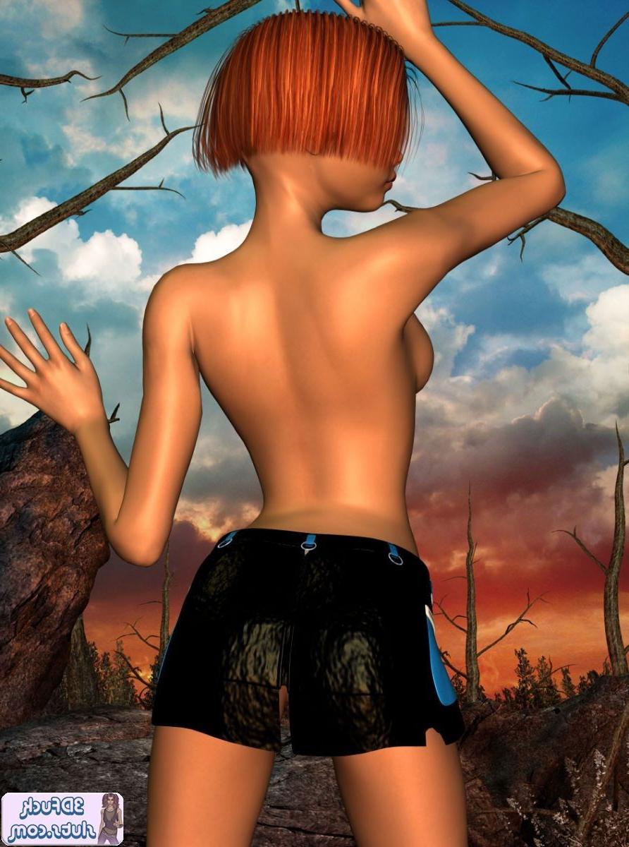 16P Short hair redhead toon babe nude outdoors