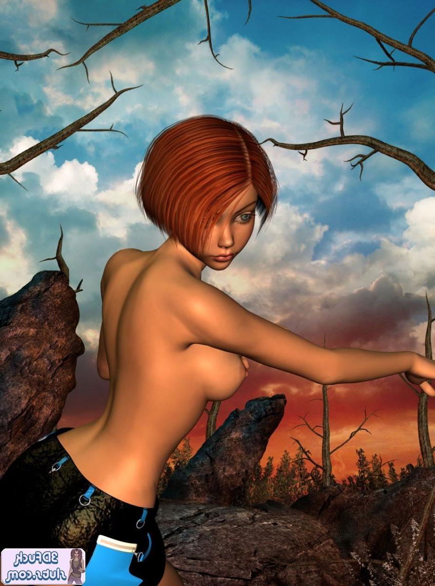 16P Short hair redhead toon babe nude outdoors
