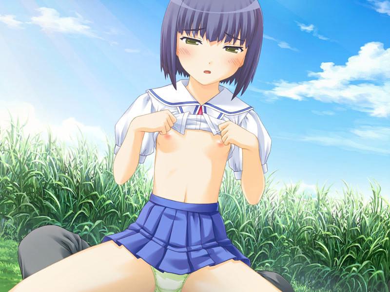 20P Shy hentai schoolgirls pull down their panties and go topless