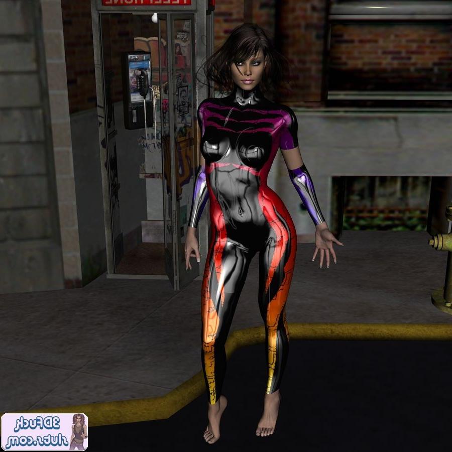 20P 3D toon teen in sexy shiny bodysuit