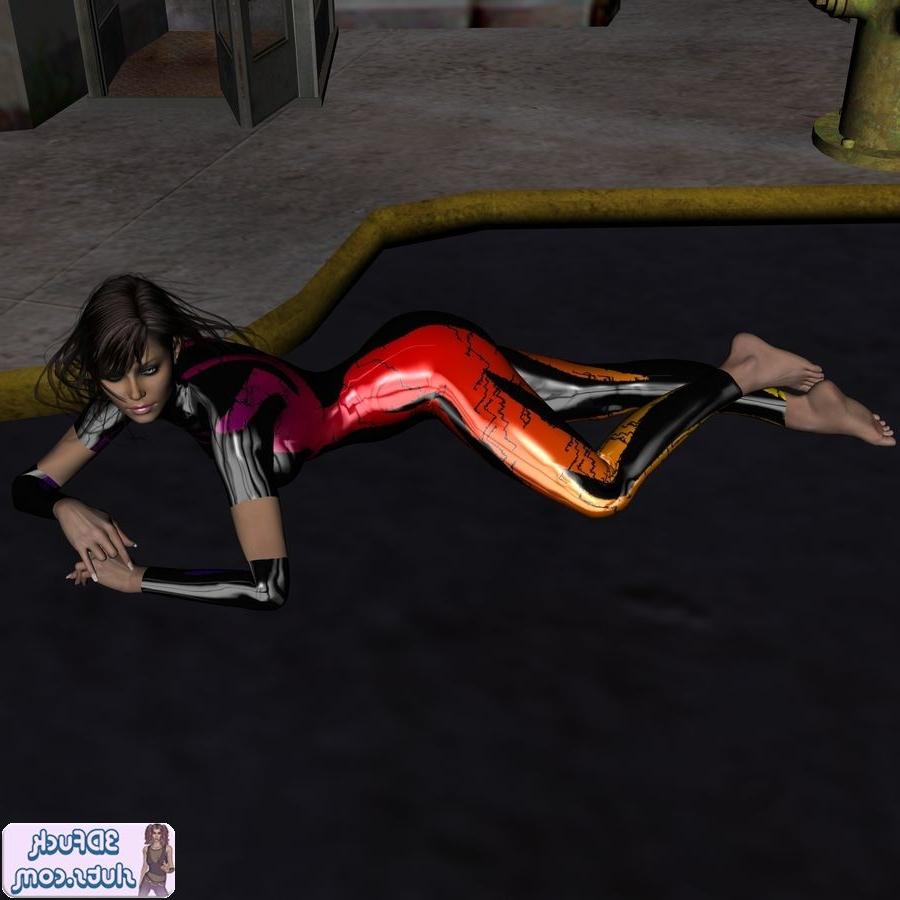 20P 3D toon teen in sexy shiny bodysuit