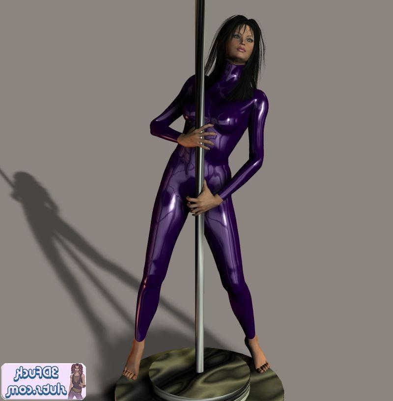 20P 3D stripper babe in shiny purple body suit