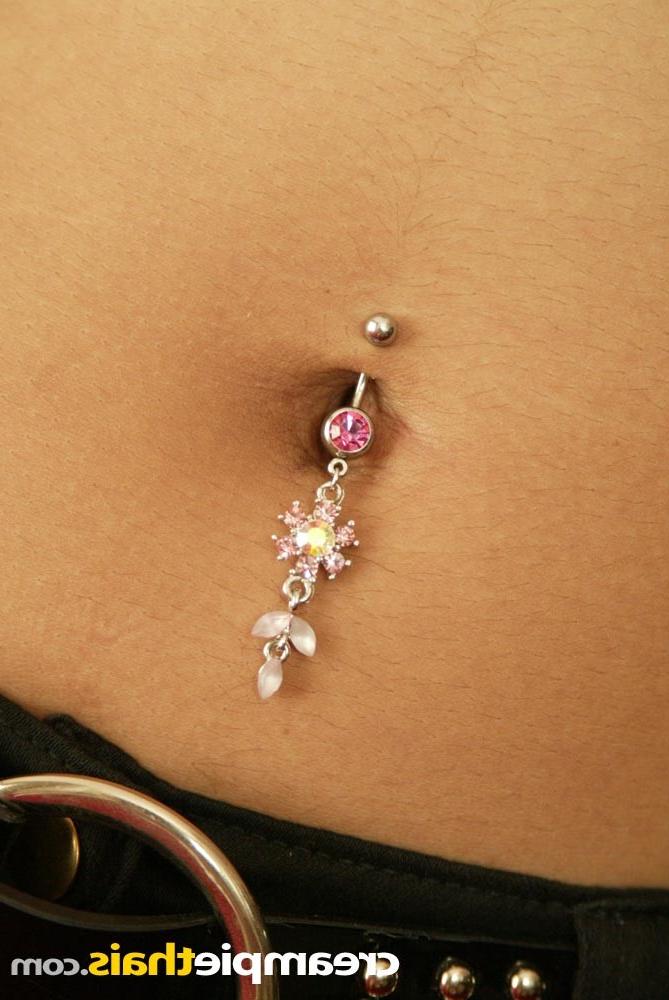 15P Tiny Asian with pierced belly shows her body off