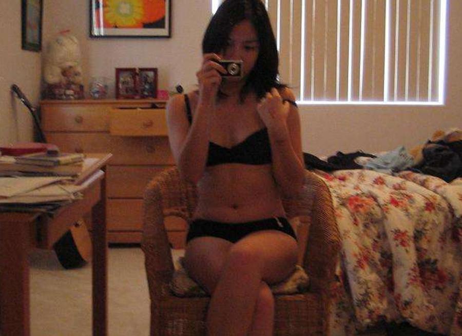 16P Asian coed goes full nude in couch shows squeezable tits