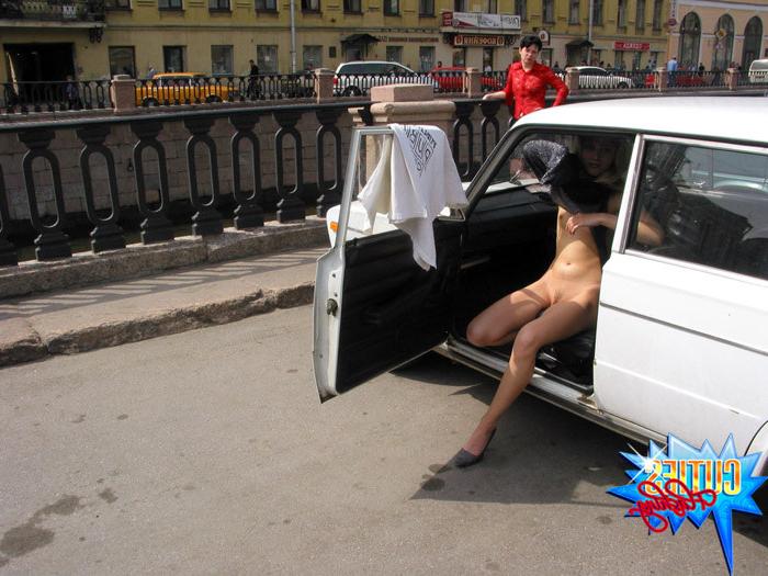 16P Blonde honey gets all naked in car right in street