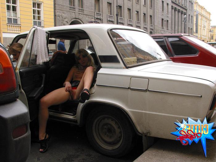16P Exhibitionist hoochies having fun at a car parking