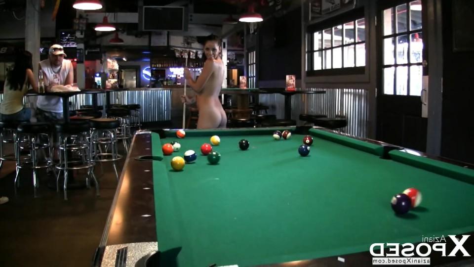 15P Brunette babe, Cassidey, has fun playing a naked game of pool!