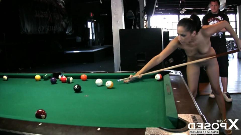 15P Brunette babe, Cassidey, has fun playing a naked game of pool!