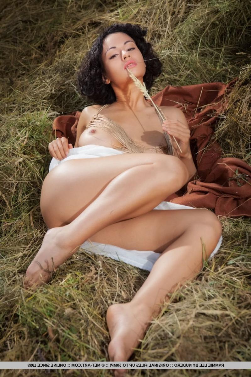 12P Nude busty babe in a barn