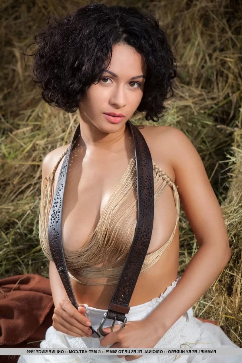 12P Nude busty babe in a barn