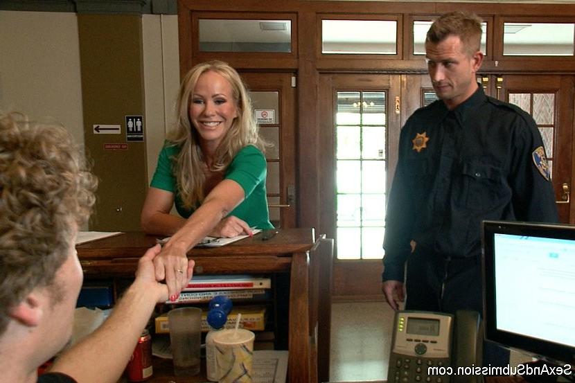 15P Simone Sonay busty blonde milf is rope bound and fucked by security guards