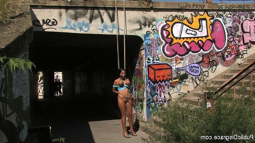 11P Black Yasmin bound with big naturals displayed in public and fucked by maledom