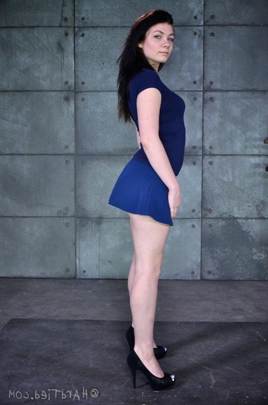 16P Harley Ace in blue dress stripped for rope bondage her pussy is toyed