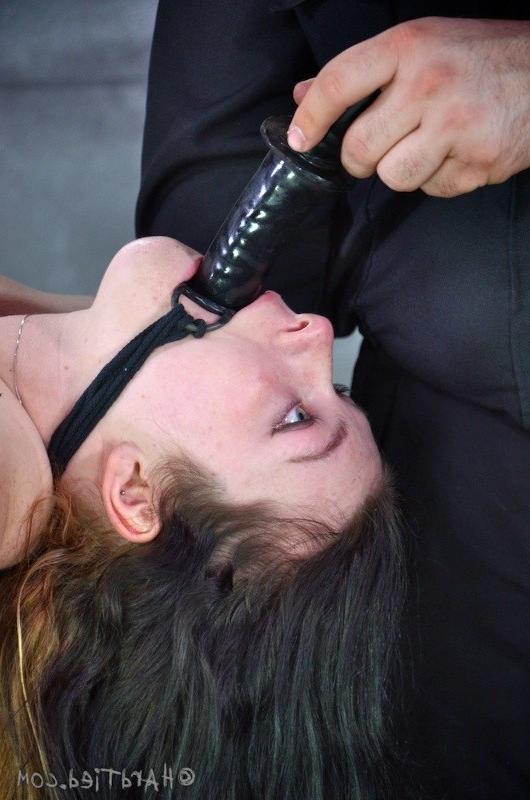 16P Harley Ace in blue dress stripped for rope bondage her pussy is toyed