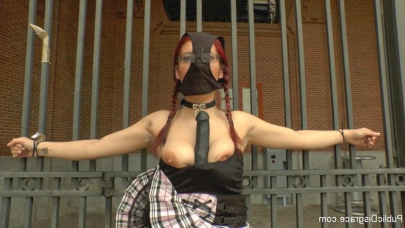 25P Zenda Sexy slutty schoolgirl is public bound and dominated gets group fucked in 