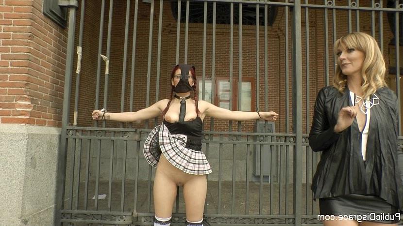 25P Zenda Sexy slutty schoolgirl is public bound and dominated gets group fucked in 
