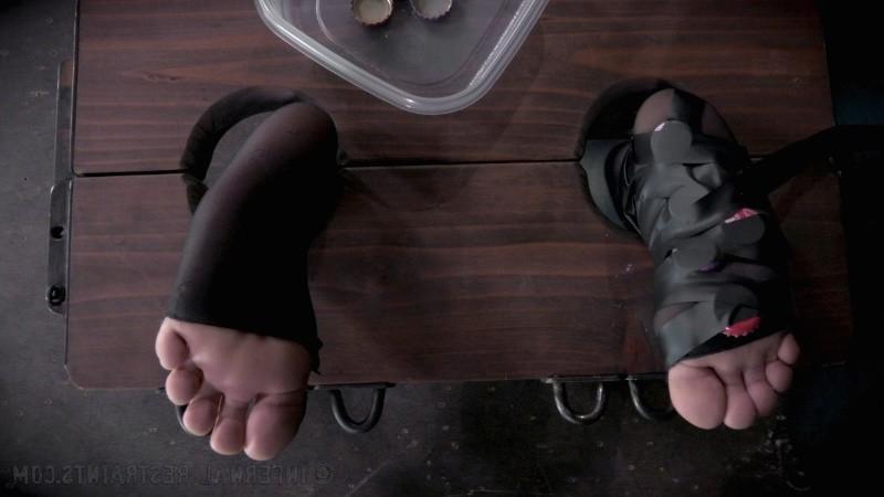 16P Mercy West in black pantyhose is dungeon bound made to orgasm