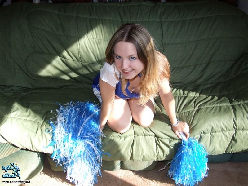 15P Innocent teen cheerleader rips off her uniform and panties