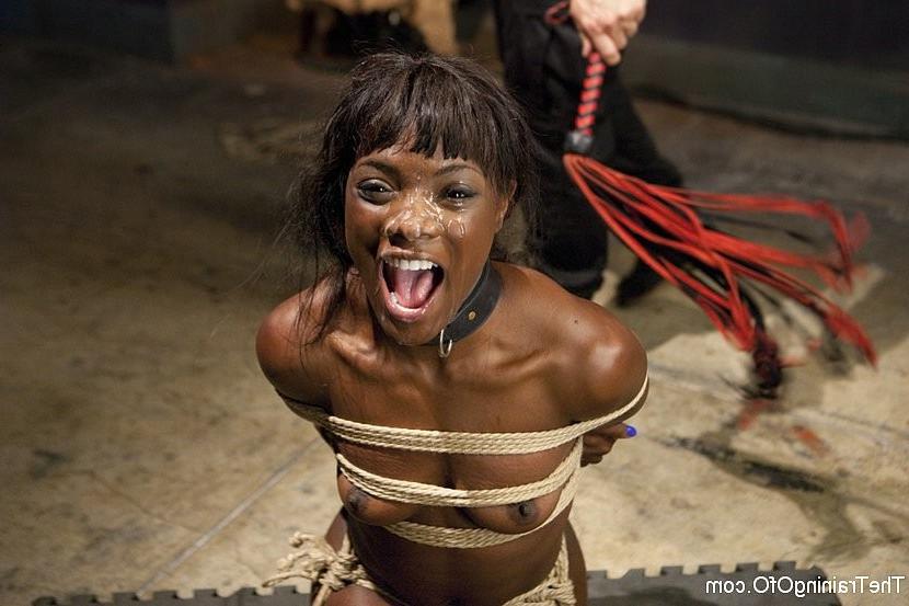 18P Ana Foxxx ebony is rope bound on heels her mouth and pussy fucked by sub Gage